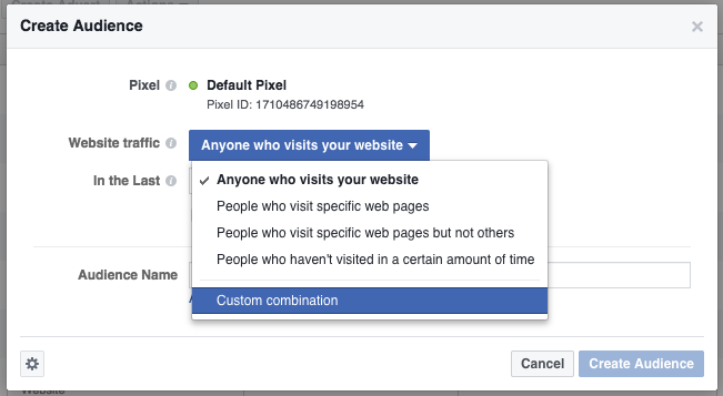 Screen Shot showing how to create a custom facebook audience with Nudge