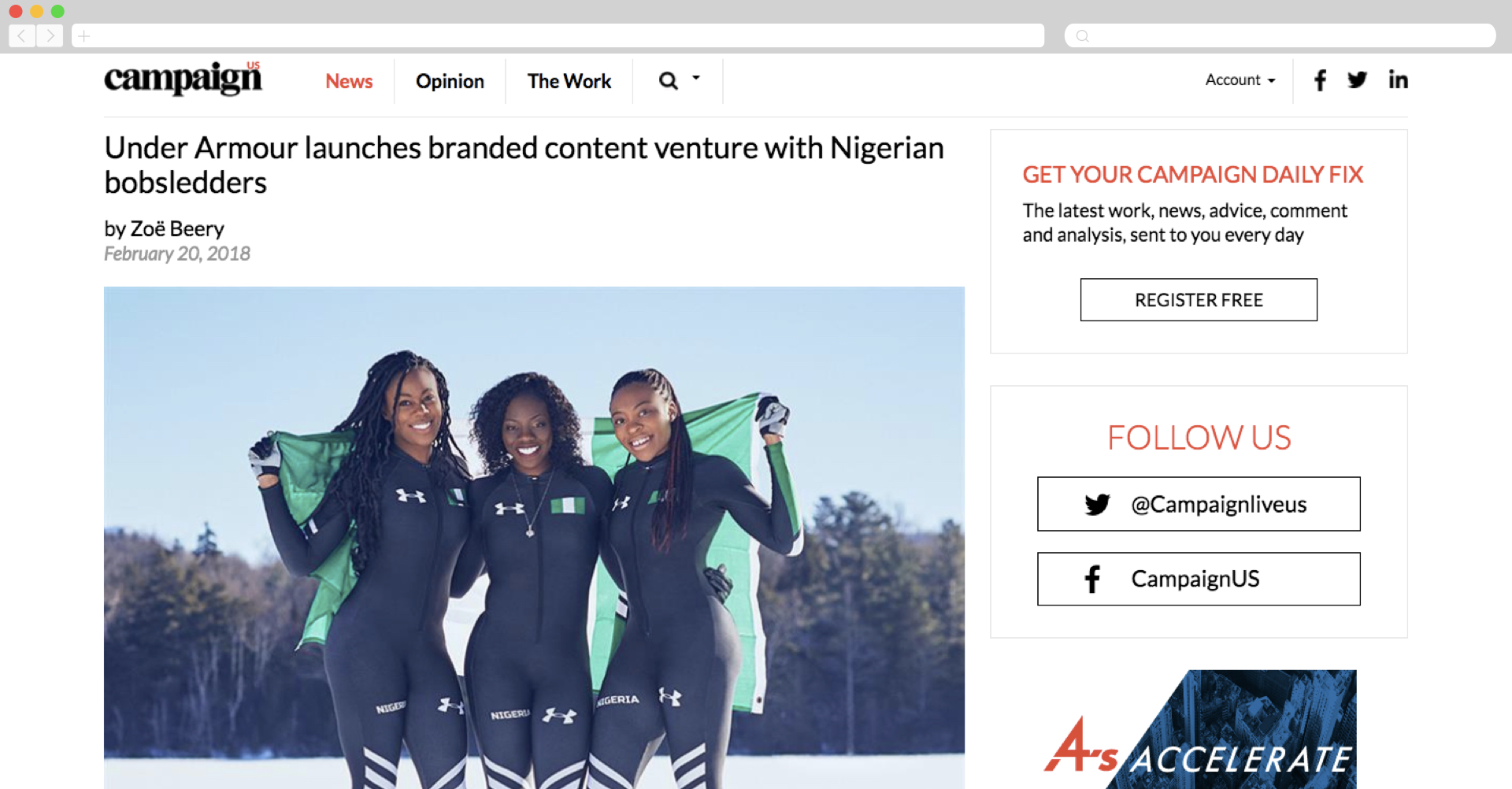 Under Armour Launches Branded Content Venture with Nigerian Bobsledders