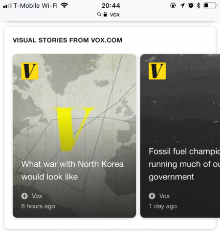‘Google AMP Stories’ in mobile search results, here showing Vox