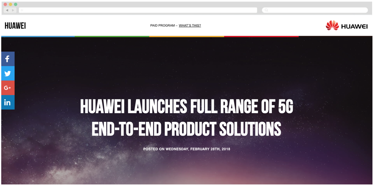 Huawei + WSJ: Huawei Launches Full Range of 5G End-to-End Product Solutions