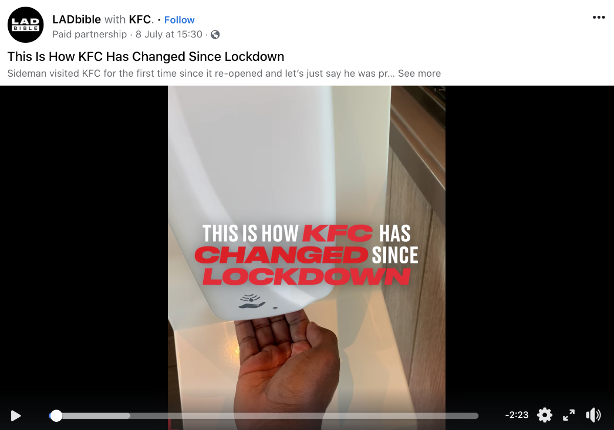 Branded content by KFC on LadBible