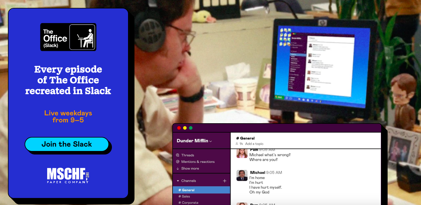 Every episode of The Office recreated in Slack.